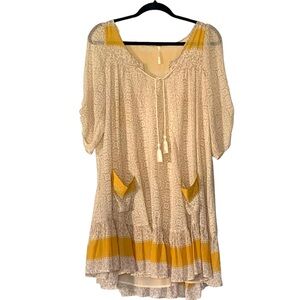 Free People Above Knee Flouncy Dress, White, Beige, Yellow with Lining, size M